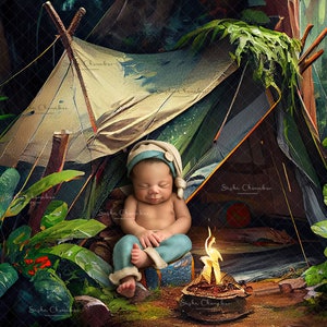 Digital backdrop, background newborn baby  girl or boy , hand painted teepee tent  forest Fall    Spring Summer  Easter