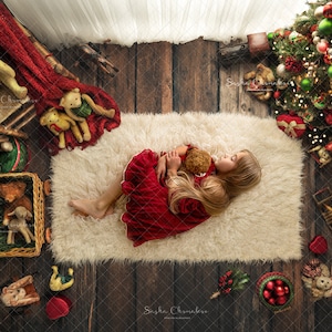 Digital backdrop background newborn  girl or boy  sitter older children cream overhead flokati waiting Santa  front of the window Christmas