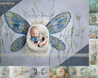 12  Digital backgrounds backdrops newborn baby boys girls  overhead pose dragonflies  Ai generated 