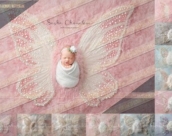 12  Digital backgrounds backdrops newborn baby girls  overhead pose butterflies pearls pink     Ai generated  