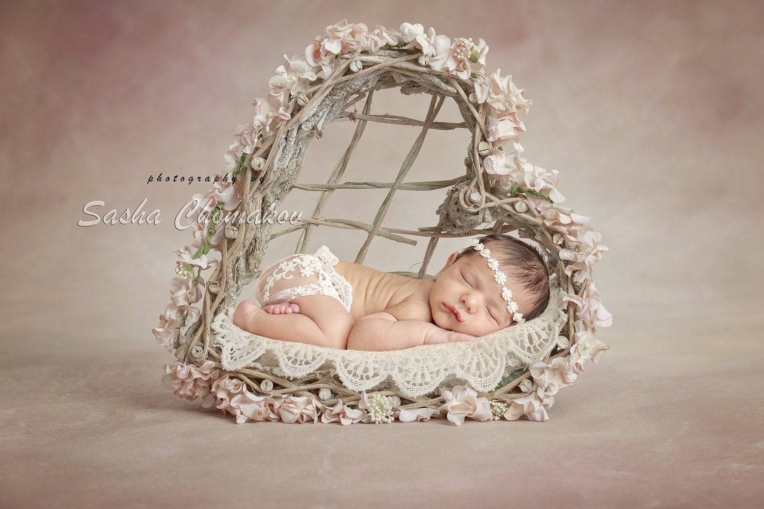 Digital backdrop background newborn baby girl basket heard | Etsy