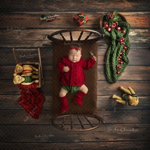 Digital backdrop background newborn  girl or boy  sitter brown overhead blanket bed  dark vintage bears