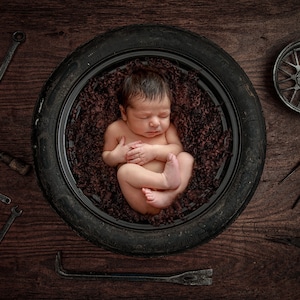 Digital backdrop, background newborn  baby girl or boy , dark gray mechanic  tire tires garage