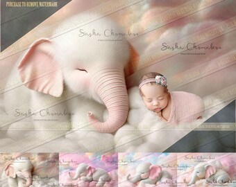 4 different Digital backgrounds backdrops newborn baby boy girls bum up or overhead  Ai generated Elephant rainbow light