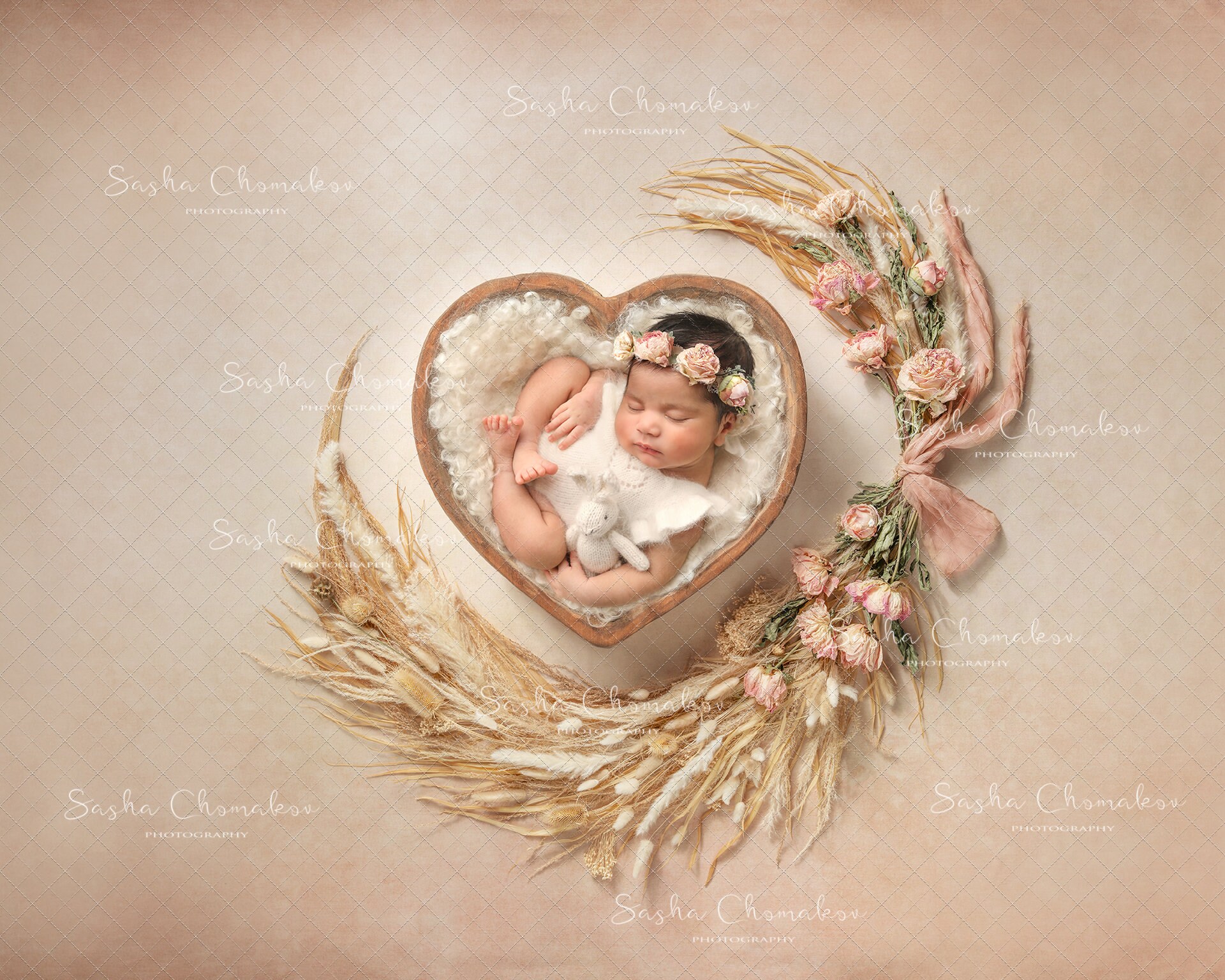 Digital Backdrop Background Newborn Baby Girl Overhead Boho Etsy