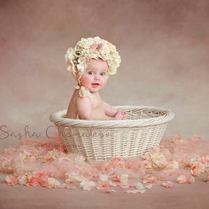 digital backdrop  background newborn baby girl sitter toddler peach white basket