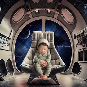 Digital backdrop background newborn  boy or girl   family , sitters  space , astronaut , NASA  shelf