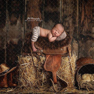 Digital backdrop background newborn   girl or boy cowboy , cowgirl  , browns  barn  , horse saddle