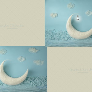 Digital backdrop, background newborn baby girl toddler  white blue  moon boat light