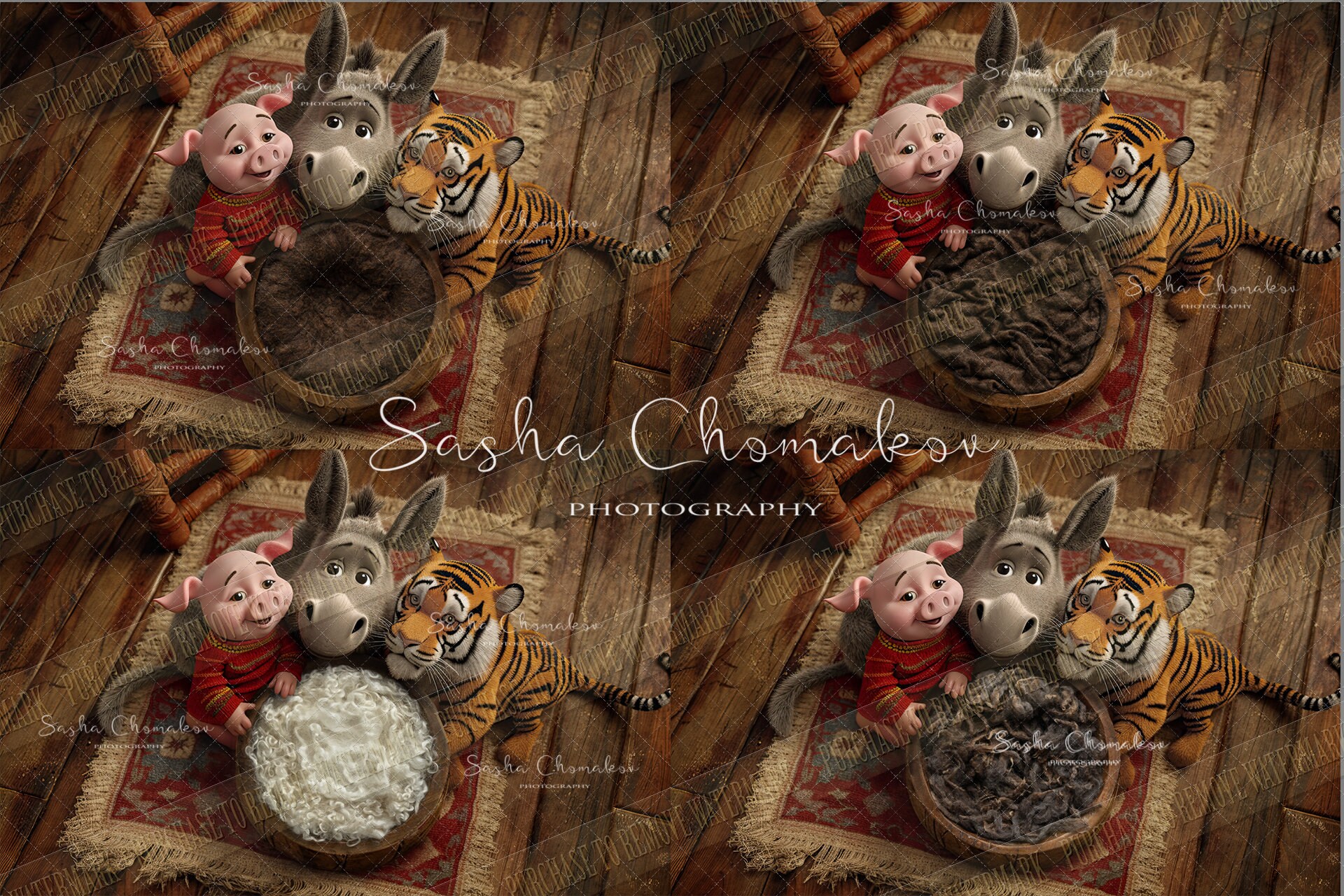 Digital Backgrounds Backdrops Newborn Girl or Boy Donkey , Piglet and ...