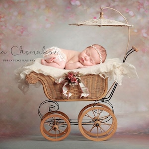 digital backdrop  background newborn baby girl vintage stroller pink peach