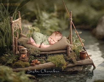 12  Digital backgrounds backdrops newborn baby boys girls  bum up pose tent camping , fishing bears  Ai generated 