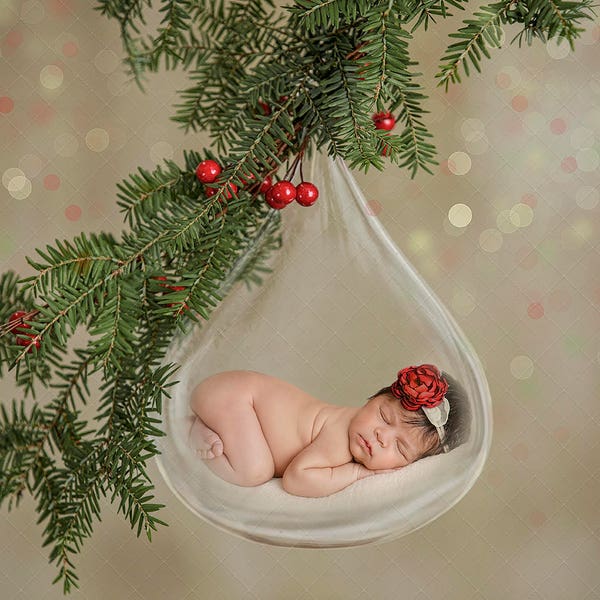 Digital backdrop, background newborn baby girl or boy hanging Christmas ornament   glass drop toddler  snow globe