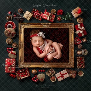 Toile de fond numérique fond nouveau-né fille ou garçon Saint Valentin V-jour famille, gardiennes cadre créations douces chocolat noir bonbon