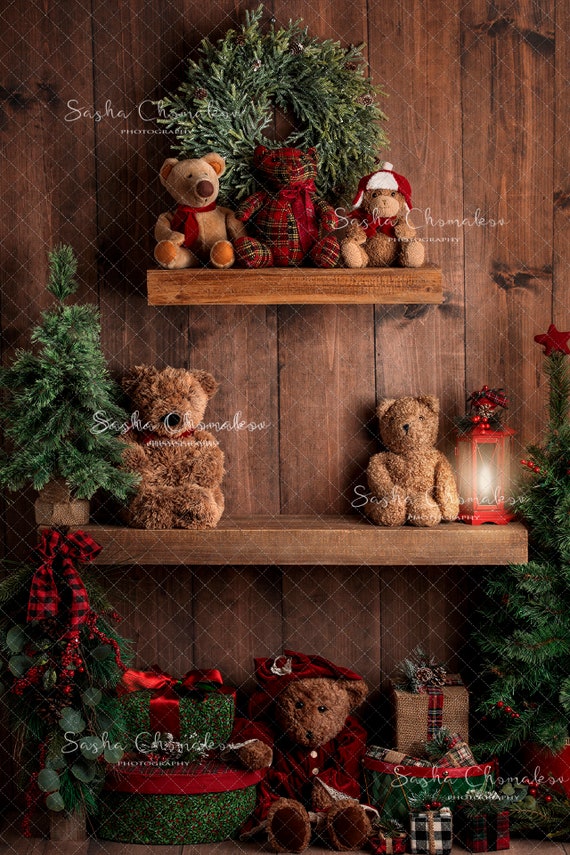 Toile de fond numérique arrière-plan nouveau-né bébé garçon ou fille bébé  brun sur létagère Noël en bois elfe noir -  France