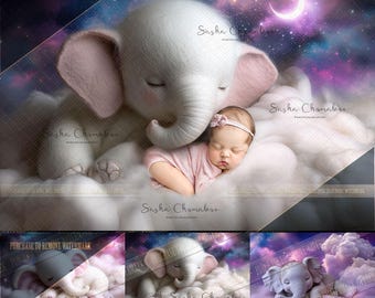3 different Digital backgrounds backdrops newborn baby boy girls bum up or overhead  Ai generated Elephant rainbow purple 
