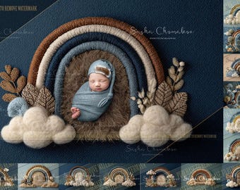 12  Digital backgrounds backdrops newborn baby boys girls  overhead pose boho rainbow Ai generated 