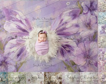 12  Digital backgrounds backdrops newborn baby girls  overhead pose painted butterflies     Ai generated  