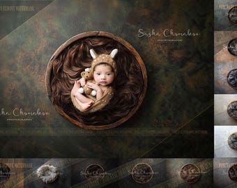 12 different Digital backgrounds backdrops newborn baby girls boys overhead  Ai generated brown,  fur  simple bowls 