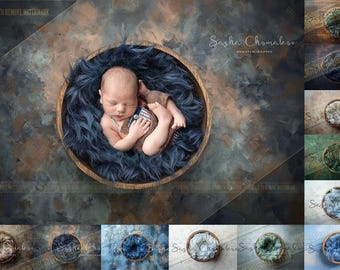12 different Digital backgrounds backdrops newborn baby girls boys overhead  Ai generated brown, green fur  simple bowls 