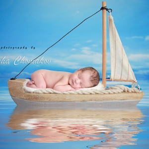 Digital backdrop, background newborn baby boy or girl boat blue nautical sea