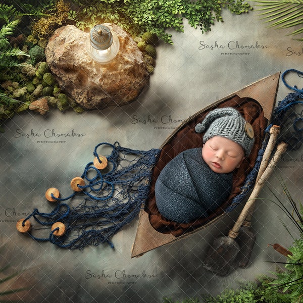 Digital backdrop background newborn   girl or boy  browns   ,   fishing sea  night  water  boat overhead nautical lake