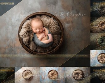 9 different Digital backgrounds backdrops newborn baby girls boys overhead  Ai generated brown, green simple bowls 
