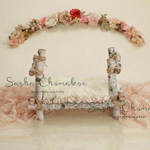 digital backdrop  background newborn baby girl cream peach white pink flowers bed