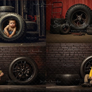 5 bestanden Digitale achtergronden, achtergronden overlays vintage roestige banden zwart geel, grijs automonteur garage