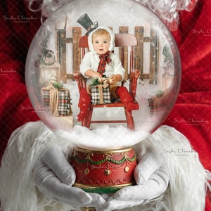 Digital backdrop background newborn  boy or girl Christmas  family , sitters  globe Santa holding globe