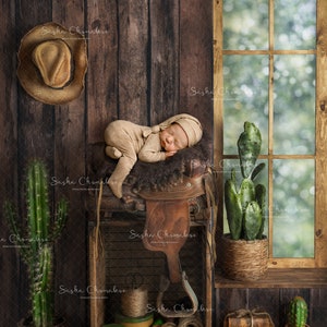 Digital backdrop, background newborn baby girl or boy cowboy barn saddle
