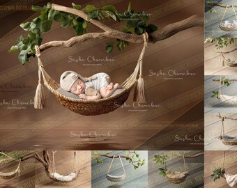 8  Digital backgrounds backdrops newborn baby girls boys bum up pose simple swing boho  Ai generated
