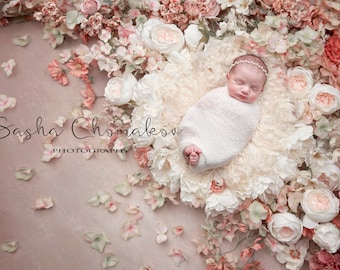Digital backdrop  background newborn baby girl flowers peach pink