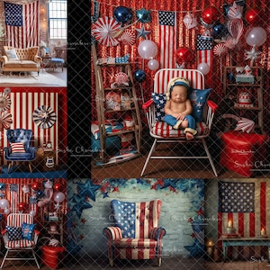 Digital backdrop, backgrounds newborn baby Independence day patriotic  USA 4th of July   Ai generated