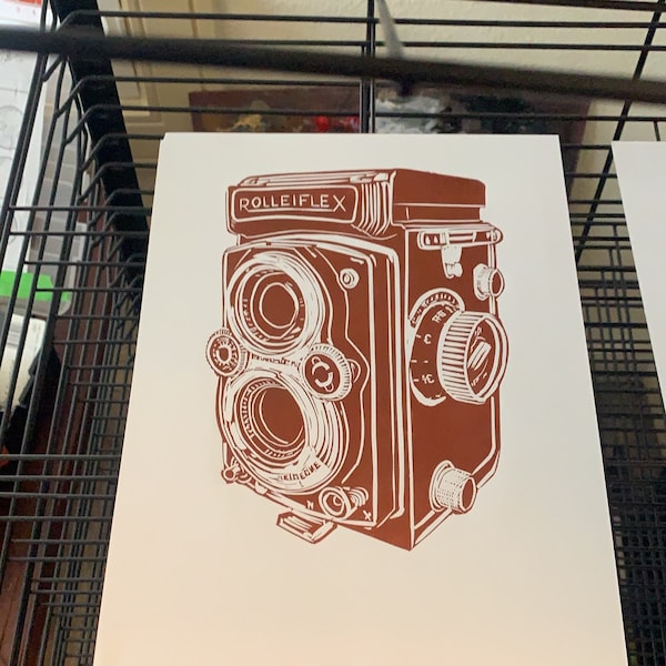 Rolleiflex Automat Linocut Print, Limited Edition, by Tom Callos