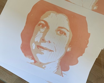 Helen Frankenthaler Portrait in Linocut, by Tom Callos. Edition of Only 7 Prints.