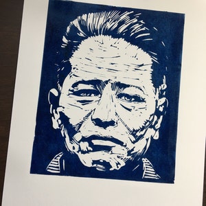 Linocut of Okinawan Master Chōjun Miyagi, founder of Goju Ryu Karate, by Tom Callos