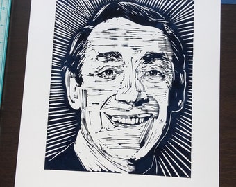 Harvey Milk Portrait, in Linocut, 11 x 14, open edition.