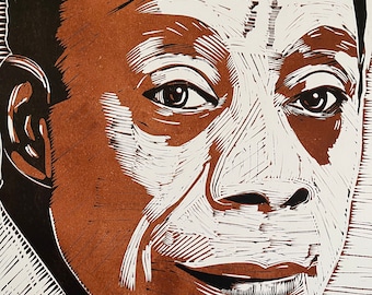 James Baldwin Portrait in Linocut, Limited edition of 3 Prints