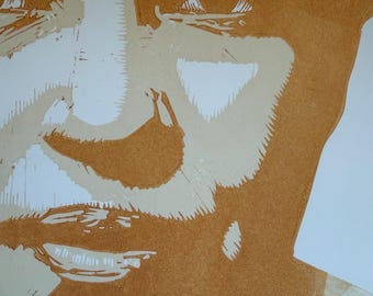 Eleanor Roosevelt, Linocut Portrait Print, Handmade Block Print, Political History Wall Art by Tom Callos