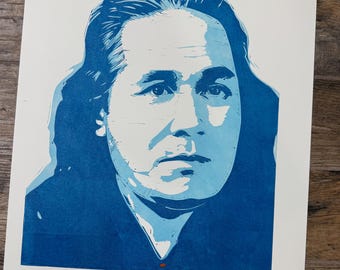 Gogen Yamaguchi, Linocut Portrait Print, Handmade Block Print, Martial Arts Wall Art by Tom Callos