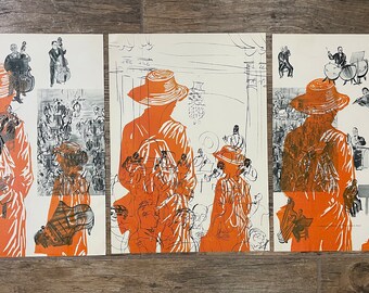 Spirits Visit the Orchestra Linocut Triptych, Handmade Block Print Music Wall Art by Tom Callos, Signed Original