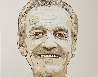 Robson Gracie, Linocut Portrait Print, Handmade Block Print, Martial Arts Wall Art by Tom Callos