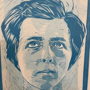 Linocut Portrait of Vivian Maier, by Tom Callos. Limited Edition of 10 Prints.