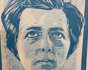 Linocut Portrait of Vivian Maier, by Tom Callos. Limited Edition of 10 Prints.