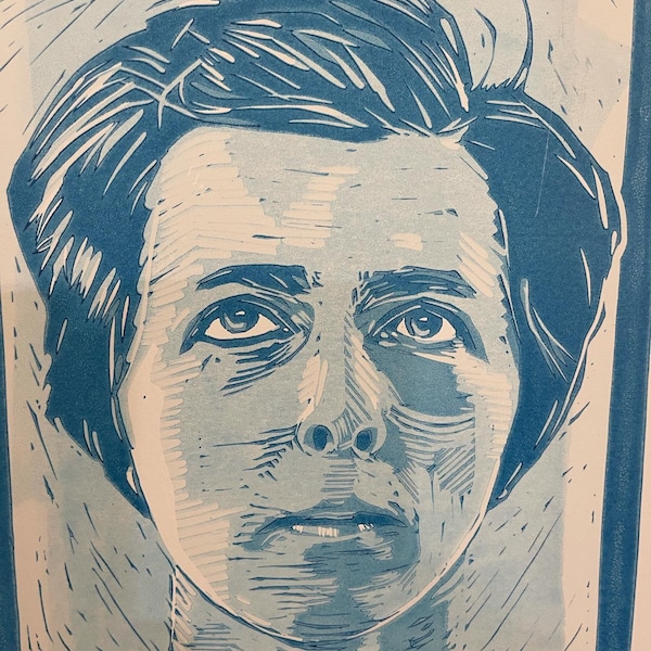 Portrait linogravé de Vivian Maier, par Tom Callos. Édition limitée à 10 tirages.