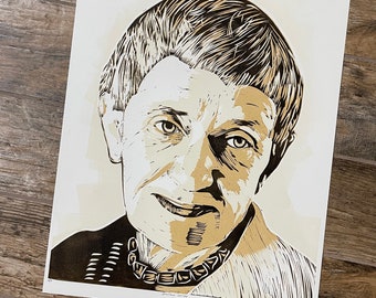 Linocut Portrait of Dorothea Lang, American Photographer and Icon