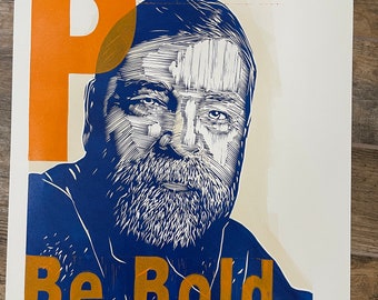 Samuel "Sambo" Mockbee, Co-Founder of The Rural Studio and Architect, in Linocut with Proceed and Be Bold.