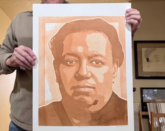 Diego Rivera, Linocut Portrait Print, Handmade Block Print, Art History Wall Art by Tom Callos