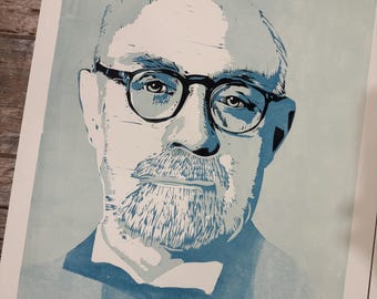 Henri Matisse in Blue, Handmade linocut print, edition of just 2 prints.